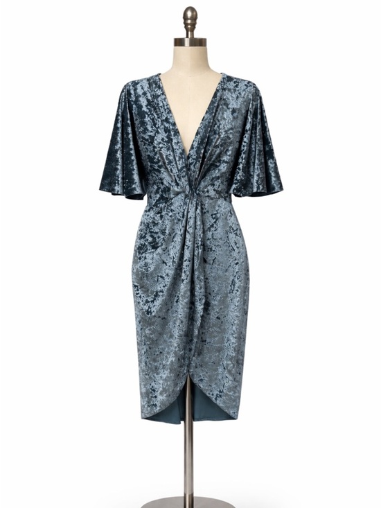Zara Dresses & Skirts - Zara Basic Women’s Gray/Teal Crush Velvet Wrap Dress.Size-Large.